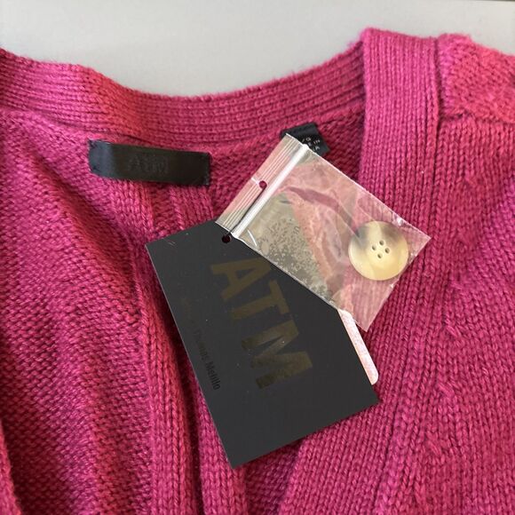 ATM Sweater Womens Large Ruby Pink Merino Wool Blend Oversized Cozy Cardigan NWT - Picture 3 of 6